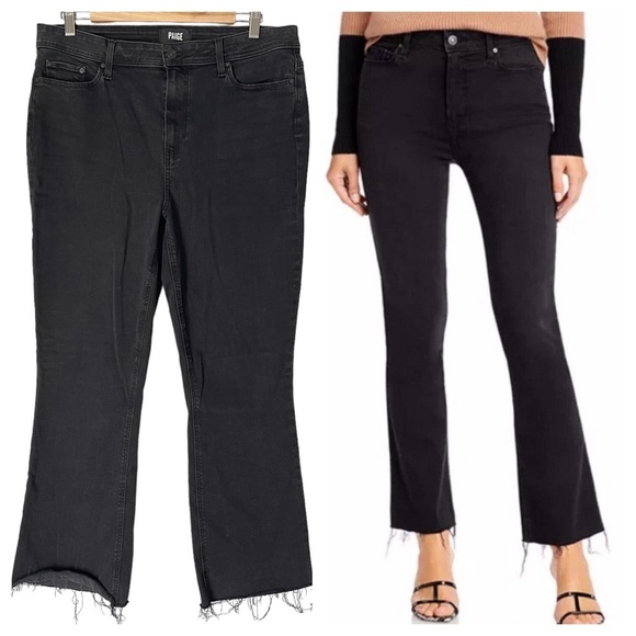 PAIGE Denim - PAIGE Black Claudine Raw Hem High Rise Ankle Flare Jeans Size 32